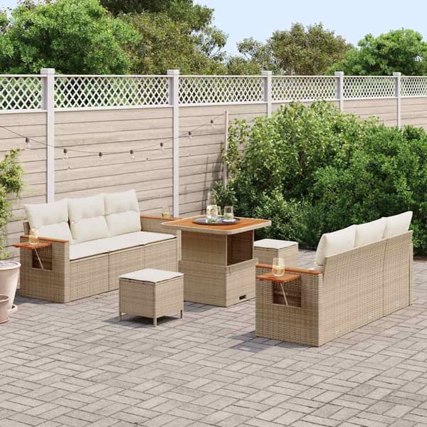 vidaXL Trädgårdsoffset 11 pcs Beige och gräddfärgad konstrotting
