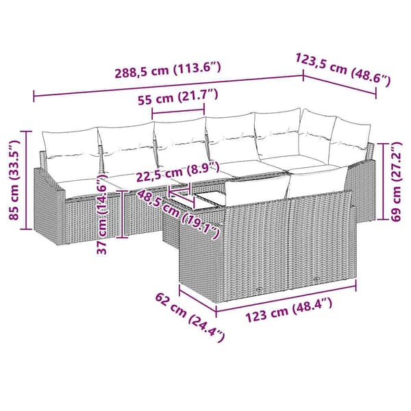 vidaXL Soffset med kudde 9 pcs Beige konstrotting