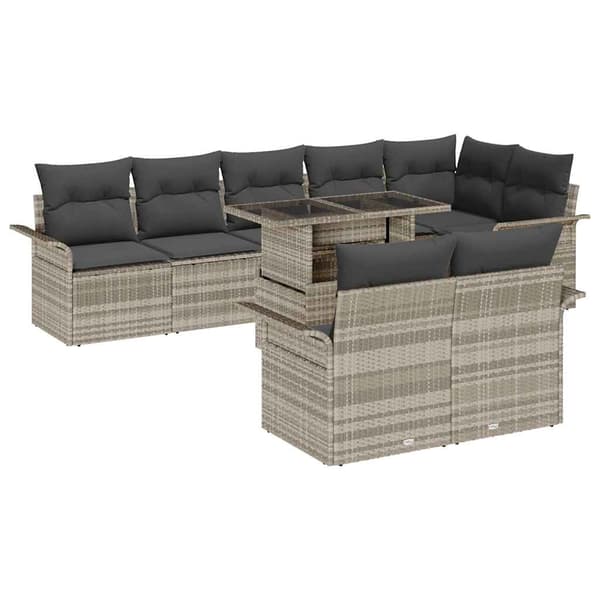 vidaXL Trädgårdsoffset med kudde 9 pcs Ljusgrå Poly rattan