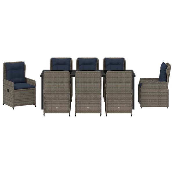 vidaXL Trädgårdsmöbelset med kudde 9 pcs Grå Poly rattan