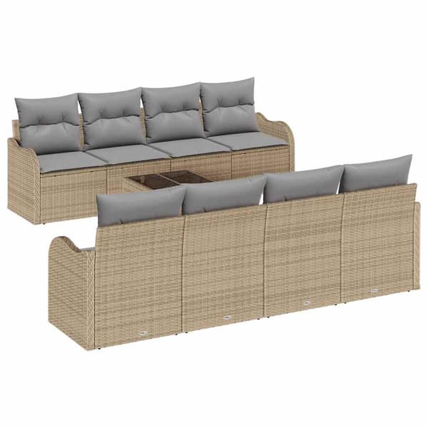 vidaXL Trädgårdsoffset med kudde med lagring 9 pcs Beige och Grå