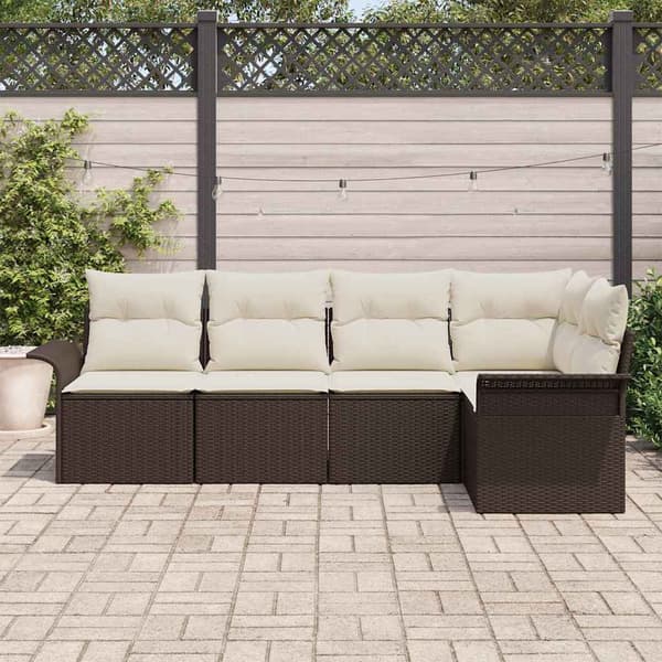 vidaXL Trädgårdsoffset med kudde 5 pcs Brun konstrotting