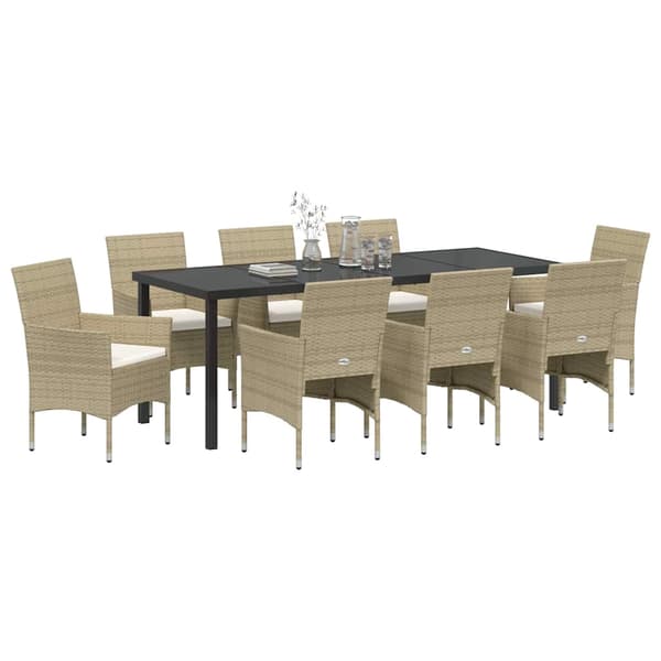 vidaXL Trädgårdsmöbelset med kudde 9 pcs Beige konstrotting