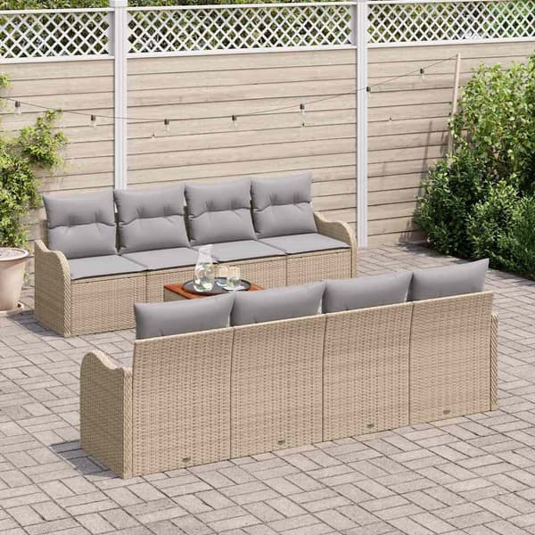 vidaXL Trädgårdsoffset 9 pcs Beige och Ljusgrå konstrotting