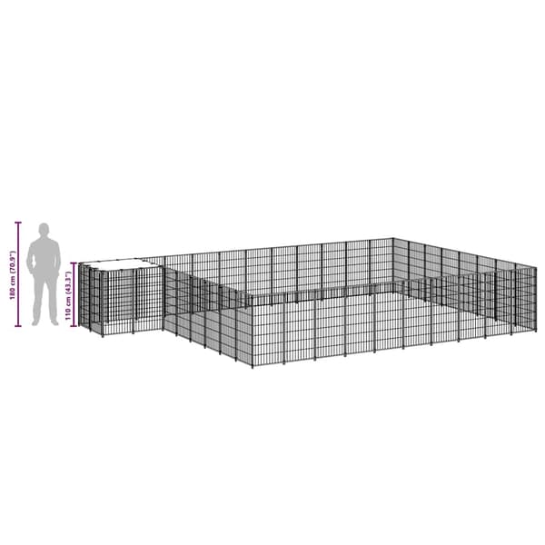 vidaXL Hundgård silver 25,41 m² stål