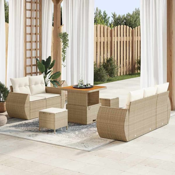 vidaXL Trädgårdsoffset 8 pcs Beige och gräddfärgad konstrotting