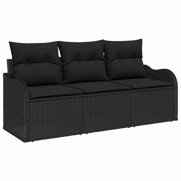 vidaXL Trädgårdsoffset med kudde med lagring 3 pcs Svart Poly rattan
