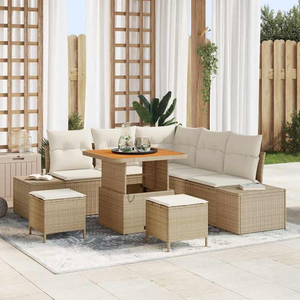 vidaXL Trädgårdsoffset med kudde med lagring 8 pcs Beige Poly rattan