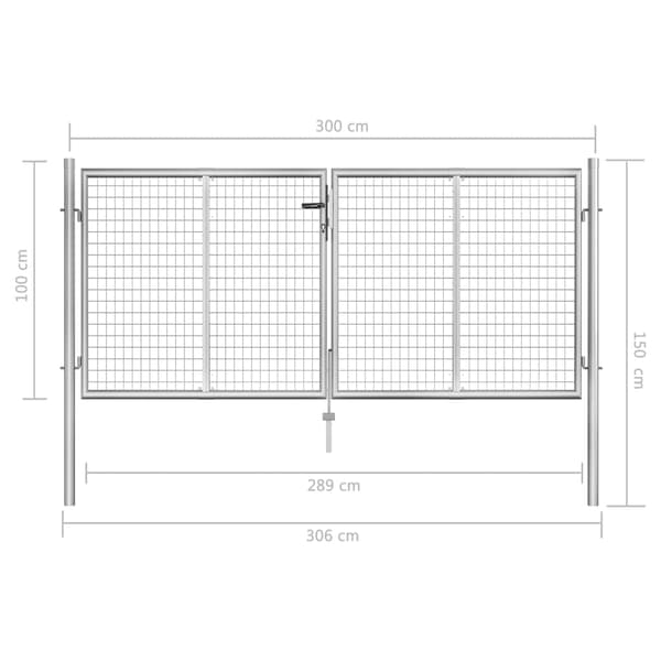 vidaXL Trädgårdsgrind galvaniserat stål 306x150 cm silver