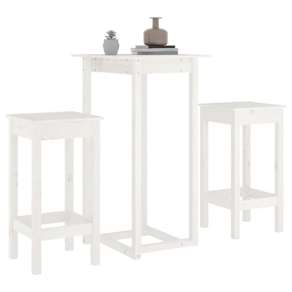 vidaXL Barsett 3 deler hvit heltre furu