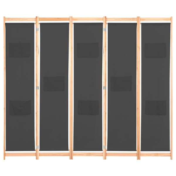 vidaXL Romdeler 5 paneler grå 200x170x4 cm stoff
