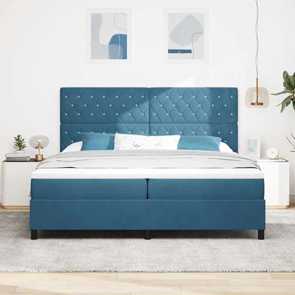 vidaXL Bäddfjäder med madrass Mörkblå 200 x 200 cm Sammet