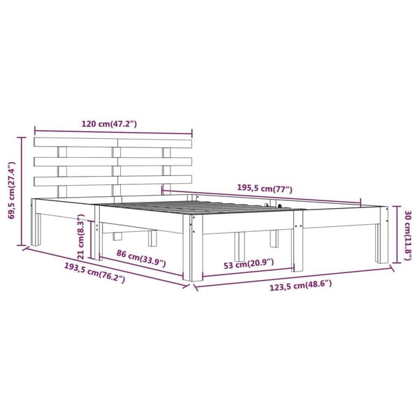 vidaXL Sengeramme hvit heltre 120x190 cm Small Double