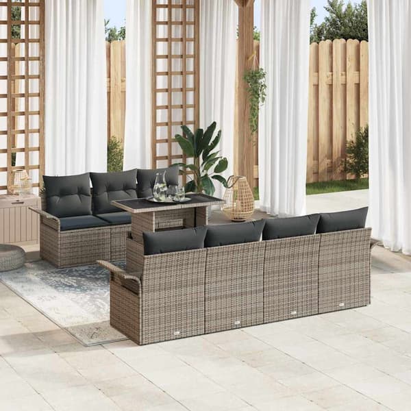 vidaXL Trädgårdsoffset med kudde med lagring 8 pcs Grå Poly Rattan