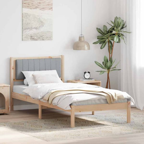 vidaXL Sängram med Vadderad Sänggavel Ljusgrå 90 x 200 cm