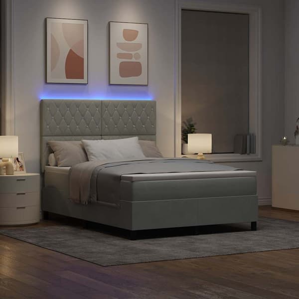vidaXL LED Box Säng med madrass Ljusgrå 140 x 200 cm Sammet