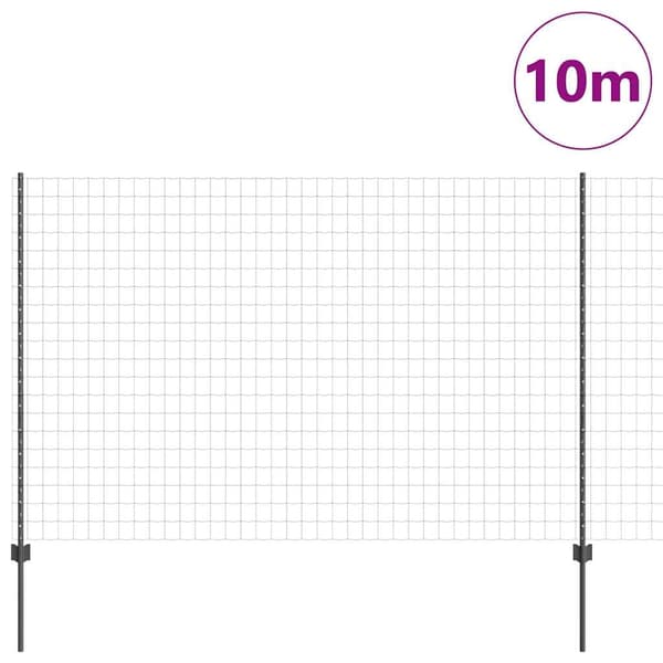 vidaXL Gjerde med stolpe Grå 1,6 x 10 m Stål og PVC
