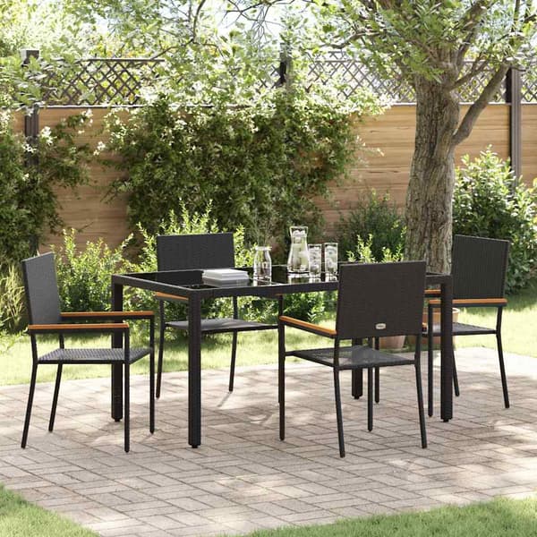 vidaXL Hage Spisegruppe 5 pcs Svart polyrotting