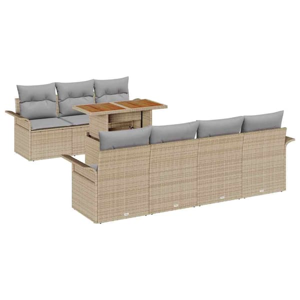 vidaXL Trädgårdsoffset med lagring 8 pcs Beige Poly rattan
