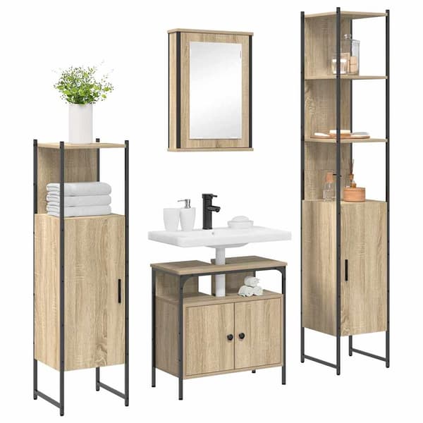 vidaXL Baderomsinnredningssett 4 pcs Sonoma eik 33 x 33 x 185.5 cm