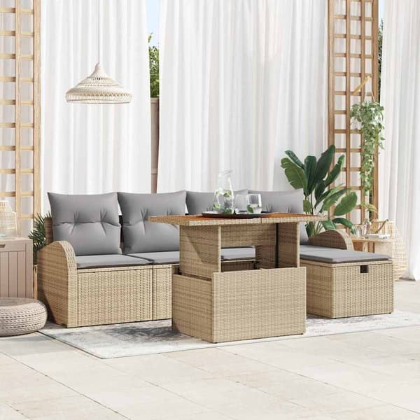 vidaXL Trädgårdsoffset 6 pcs Beige konstrotting
