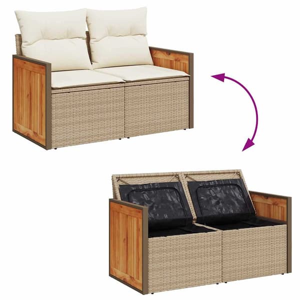 vidaXL Trädgårdsoffset 13 pcs Beige och gräddfärgad konstrotting