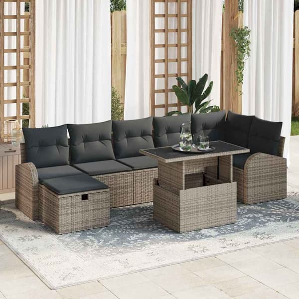 vidaXL Trädgårdsoffset med kudde med lagring 8 pcs Grå Poly rattan