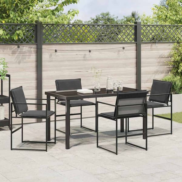 vidaXL Trädgårdsmöbelset 5 pcs Svart Pulverlackerat stål