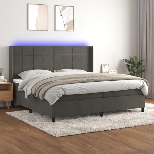 vidaXL Ramsäng med madrass & LED mörkgrå 200x200 cm sammet
