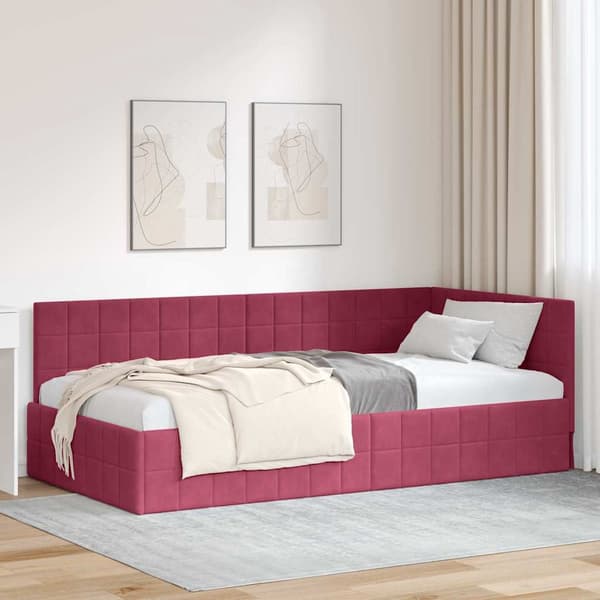 vidaXL Hörnssängram Vinröd 90 x 190 cm Sammet