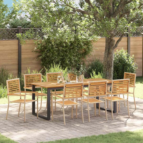 vidaXL Hage Spisegruppe 9 pcs Beige Solid akasietre