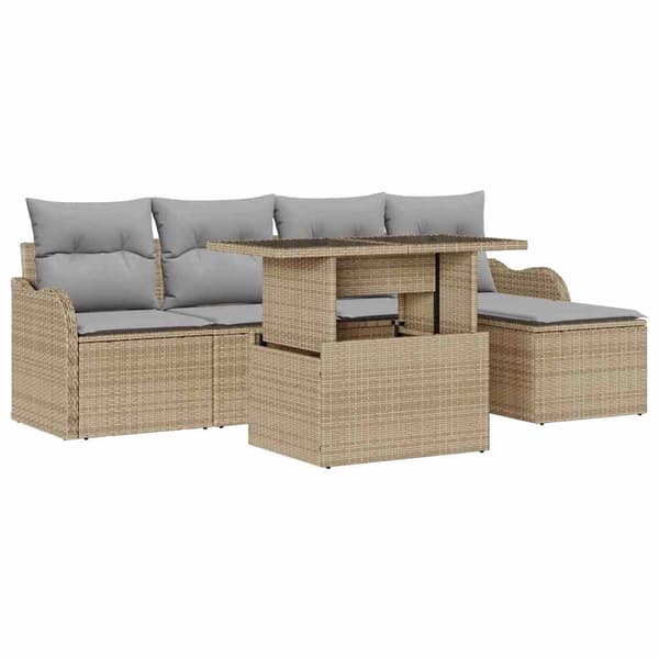vidaXL Trädgårdsoffset med kudde 6 pcs Beige Polyrattan