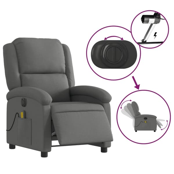 vidaXL Elektrisk massagefåtölj mörkgrå tyg