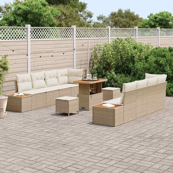 vidaXL Trädgårdsoffset 11 pcs Beige konstrotting