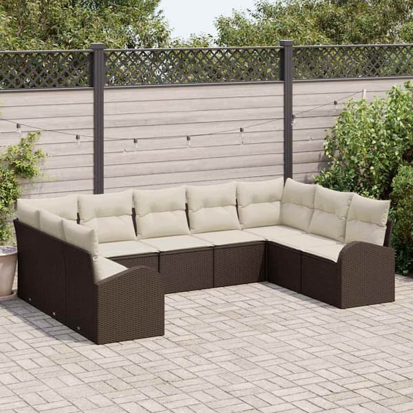 vidaXL Soffgrupp 9 delar Brun polyrotting