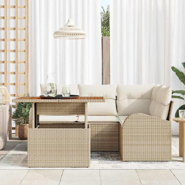 vidaXL Trädgårdsoffset med lagring 5 pcs Beige Poly rattan