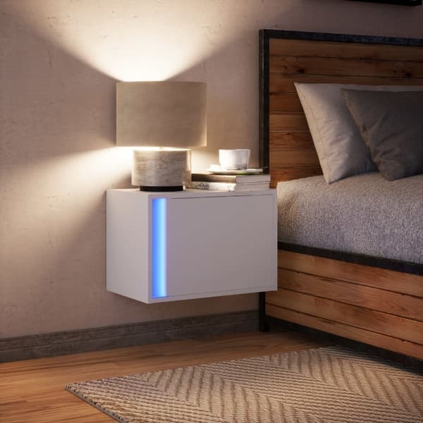 vidaXL Väggmonterat sängbord med LED-lampor vit