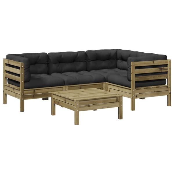 vidaXL Loungegrupp med dynor 5 delar impregnerad furu