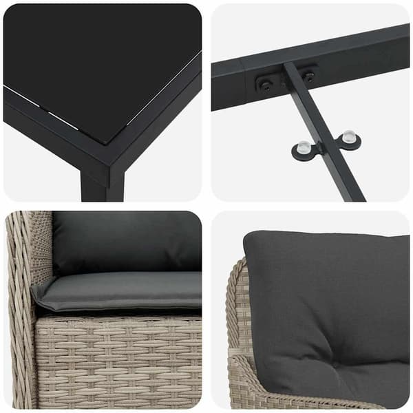 vidaXL Trädgårdsmöbelset med kudde 9 pcs Ljusgrå konstrotting