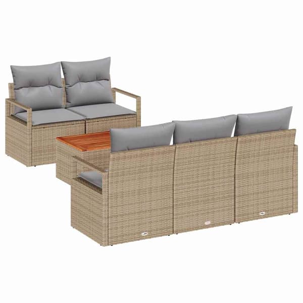 vidaXL Trädgårdsoffset med kudde 6 pcs Beige konstrotting