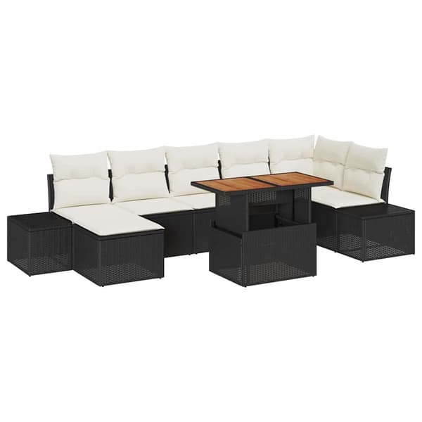 vidaXL Trädgårdsoffset med lagring 8 pcs Svart Poly rattan