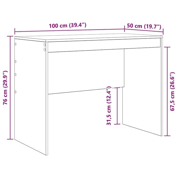 vidaXL Skrivebord Svart Eik 100 x 50 x 76 cm