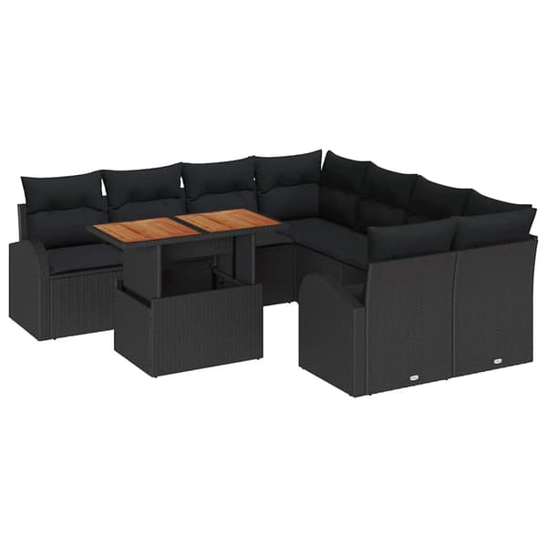 vidaXL Trädgårdsoffset med lagring 9 pcs Svart Poly rattan