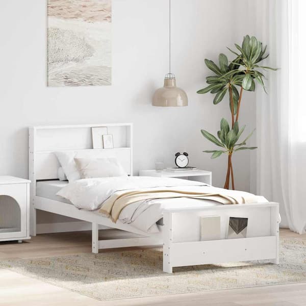 vidaXL Sengestamme med hodegjerde Hvit 90 x 190 cm Konstruert tre