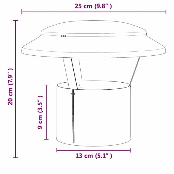 vidaXL Regndeksel Pipe sølv 25 x 25 x 20 cm Rustfritt Stål