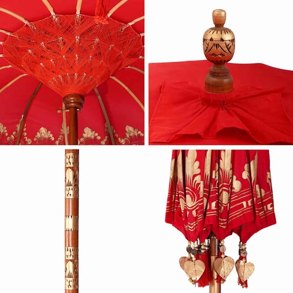 vidaXL Balinesisk Parasol Rød (210-220) x 260 cm Bomull og solid tre