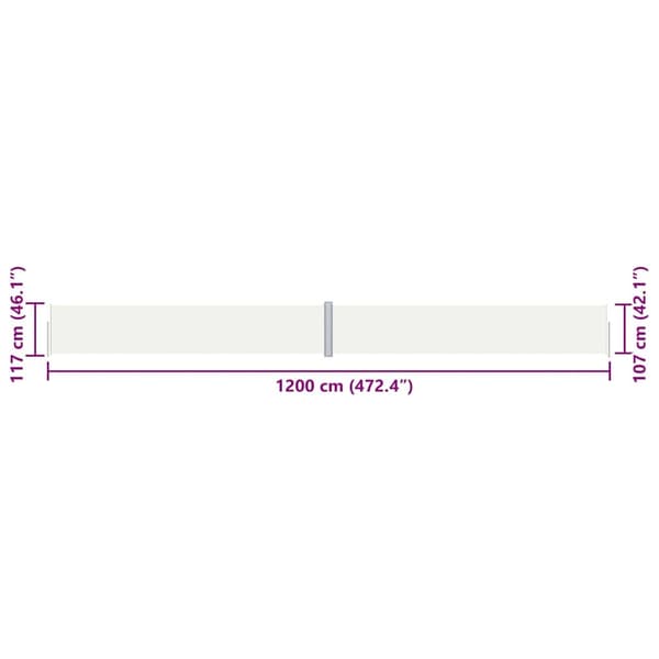 vidaXL Infällbar sidomarkis gräddvit 117x1200 cm