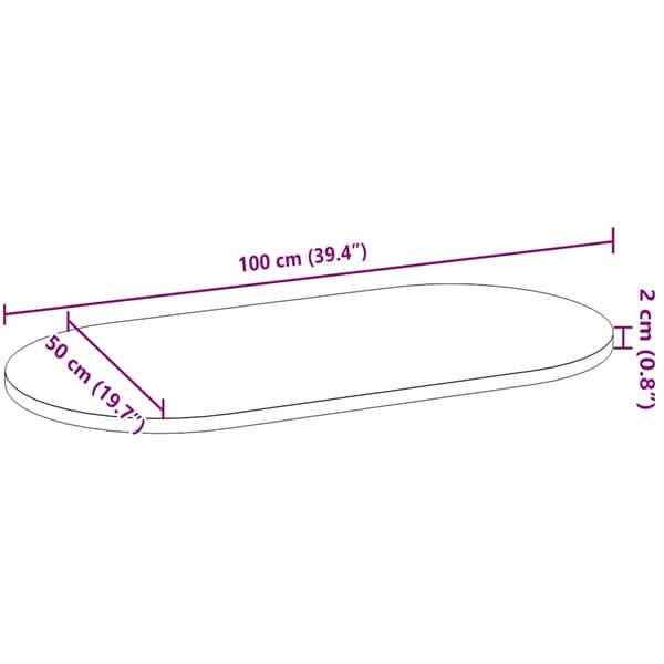 vidaXL Bordplate 100x50x2 cm oval heltre eik