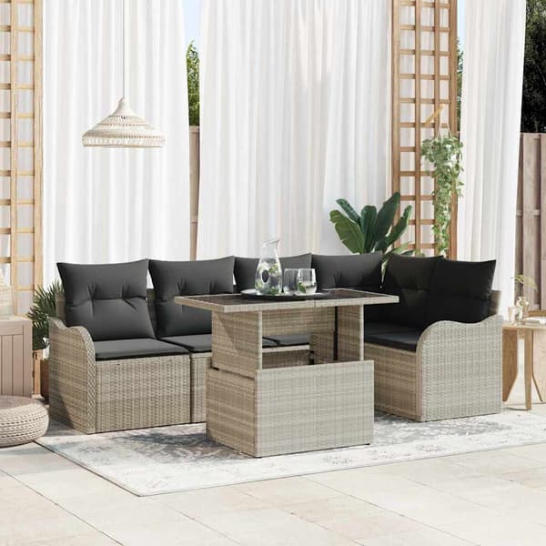 vidaXL Trädgårdsoffset med kudde med kudde 6 pcs Ljusgrå Poly Rattan