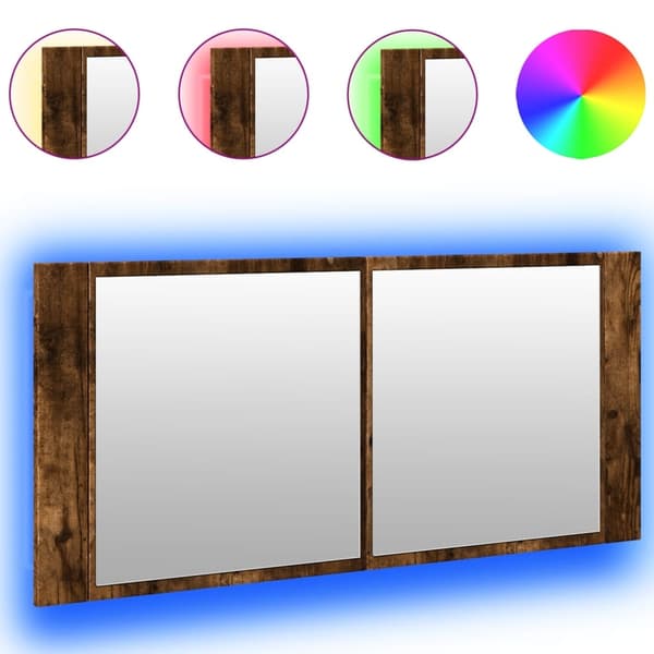 vidaXL LED-speilskap til baderom røkt eik 100x12x45 cm